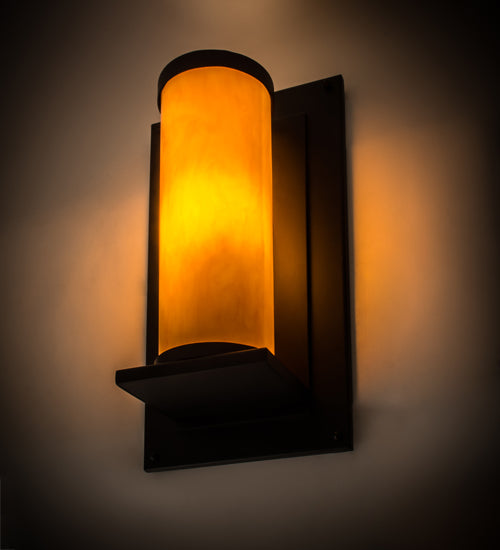 Meyda Lighting Legacy House 12" Textured Black Wall Sconce With Beige Tawnyrock Idalight Shade Glass