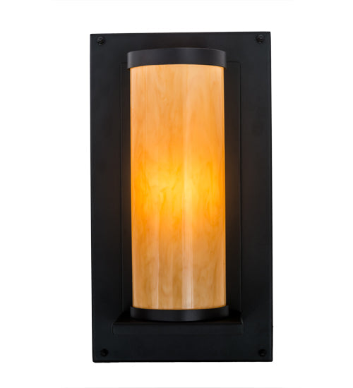 Meyda Lighting Legacy House 12" Textured Black Wall Sconce With Beige Tawnyrock Idalight Shade Glass
