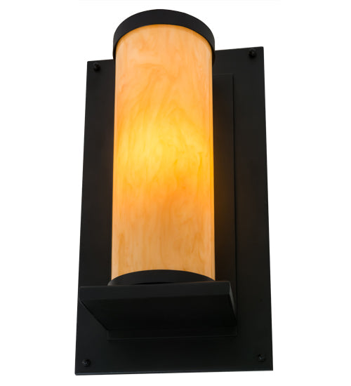 Meyda Lighting Legacy House 12" Textured Black Wall Sconce With Beige Tawnyrock Idalight Shade Glass