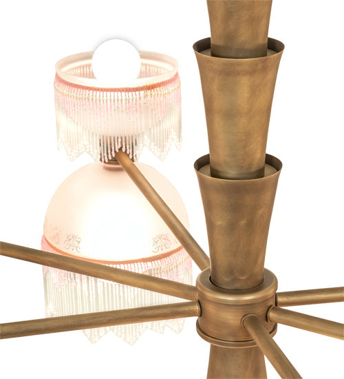 Meyda Lighting Lex 86" 13-Light Matte Brass Chandelier With Pink Shade Glass