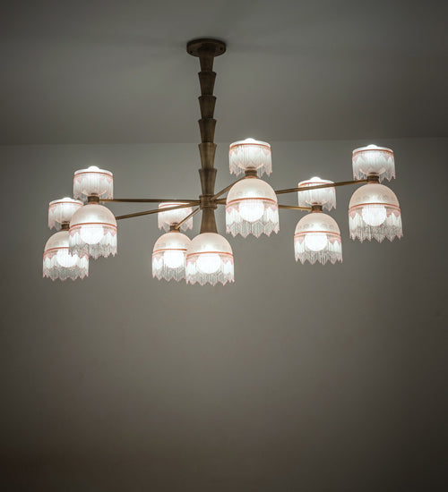 Meyda Lighting Lex 86" 13-Light Matte Brass Chandelier With Pink Shade Glass