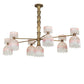 Meyda Lighting Lex 86" 13-Light Matte Brass Chandelier With Pink Shade Glass