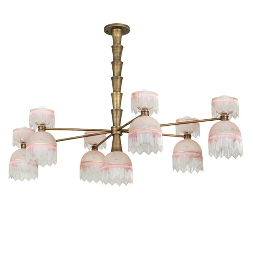 Meyda Lighting Lex 86" 13-Light Matte Brass Chandelier With Pink Shade Glass