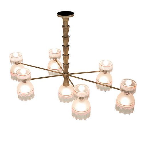 Meyda Lighting Lex 86" 13-Light Matte Brass Chandelier With Pink Shade Glass