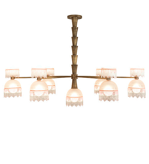 Meyda Lighting Lex 86" 13-Light Matte Brass Chandelier With Pink Shade Glass