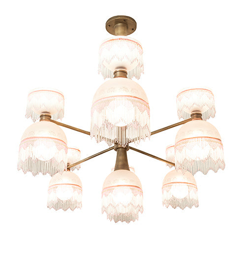 Meyda Lighting Lex 86" 13-Light Matte Brass Chandelier With Pink Shade Glass