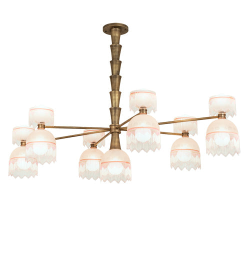 Meyda Lighting Lex 86" 13-Light Matte Brass Chandelier With Pink Shade Glass