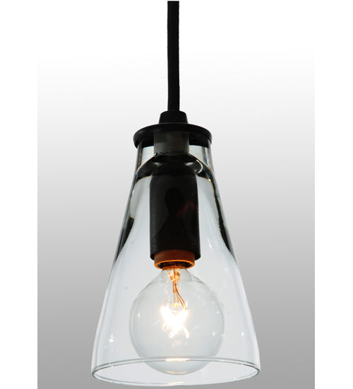 Meyda Lighting Libation 5" Textured Black Mini Pendant Light With Clear Shade Glass