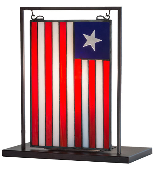 Meyda Lighting Liberian Flag 10"W x 11"H Mahogany Bronze Tabletop Lamp With Multi-Colored Shade Glass