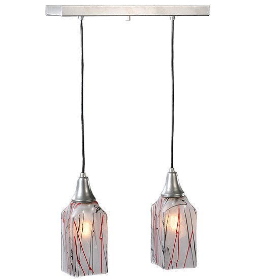 Meyda Lighting Licorice 19" 2-Light Nickel Draped Island Pendant Light With White Shade Glass
