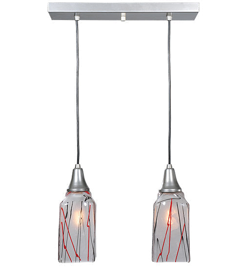 Meyda Lighting Licorice 19" 2-Light Nickel Draped Island Pendant Light With White Shade Glass