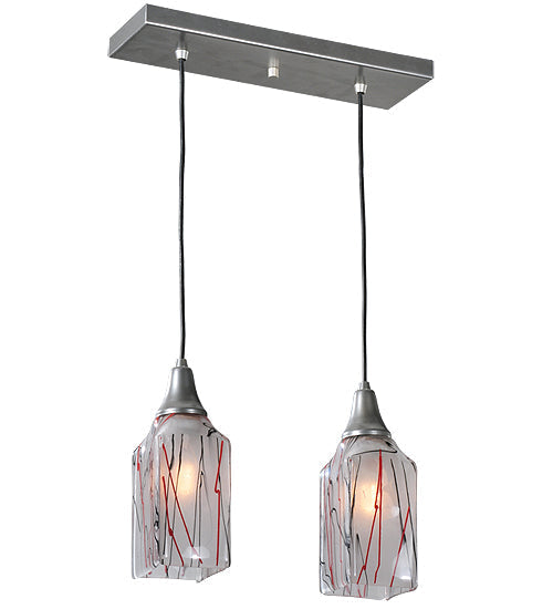 Meyda Lighting Licorice 19" 2-Light Nickel Draped Island Pendant Light With White Shade Glass