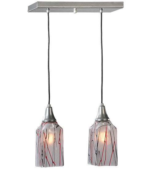 Meyda Lighting Licorice 19" 2-Light Nickel Draped Island Pendant Light With White Shade Glass