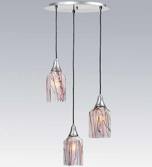 Meyda Lighting Licorice 19" 3-Light Nickel Cascading Pendant Light With White Shade Glass