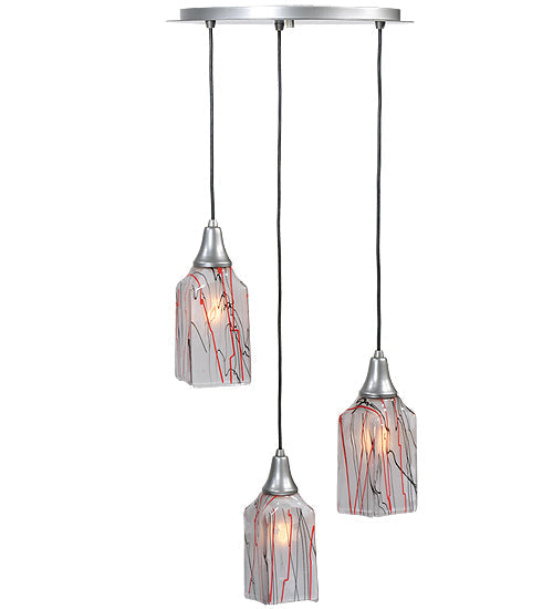 Meyda Lighting Licorice 19" 3-Light Nickel Cascading Pendant Light With White Shade Glass