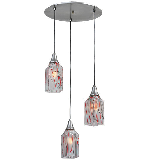 Meyda Lighting Licorice 19" 3-Light Nickel Cascading Pendant Light With White Shade Glass