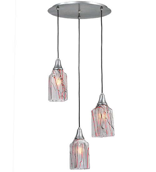 Meyda Lighting Licorice 19" 3-Light Nickel Cascading Pendant Light With White Shade Glass