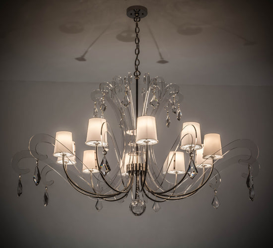 Meyda Lighting Lienz 55" 10-Light Brushed Stainless Steel Chandelier With White Contrail Mist Idalight Shade