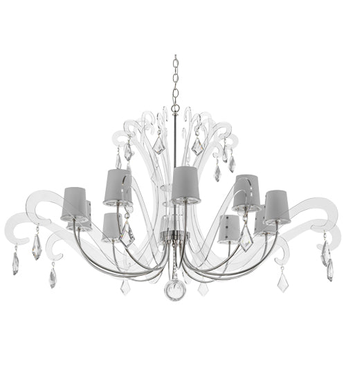 Meyda Lighting Lienz 55" 10-Light Brushed Stainless Steel Chandelier With White Contrail Mist Idalight Shade