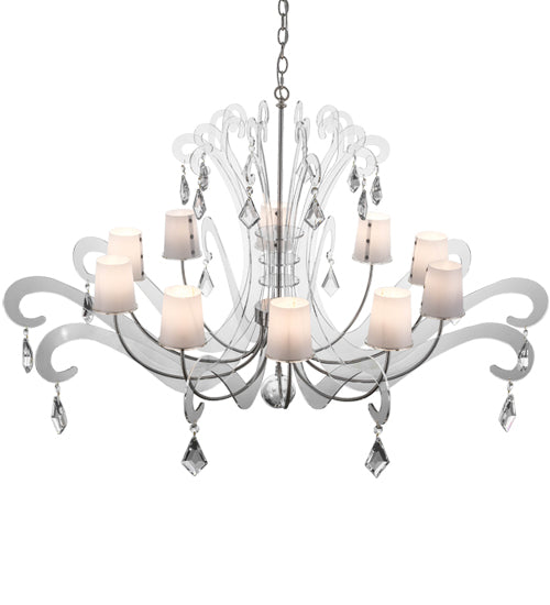 Meyda Lighting Lienz 55" 10-Light Brushed Stainless Steel Chandelier With White Contrail Mist Idalight Shade
