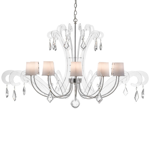 Meyda Lighting Lienz 55" 10-Light Brushed Stainless Steel Chandelier With White Contrail Mist Idalight Shade