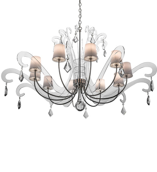 Meyda Lighting Lienz 55" 10-Light Brushed Stainless Steel Chandelier With White Contrail Mist Idalight Shade
