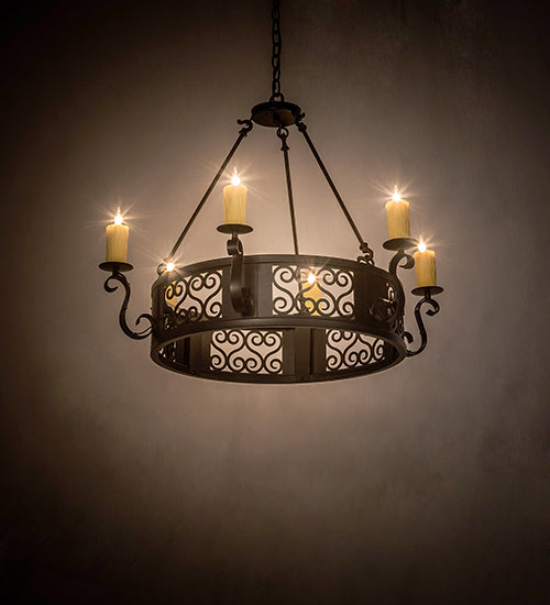 Meyda Lighting Liesel 36" 6-Light Blackwash Chandelier With Ivory Faux Candlelight