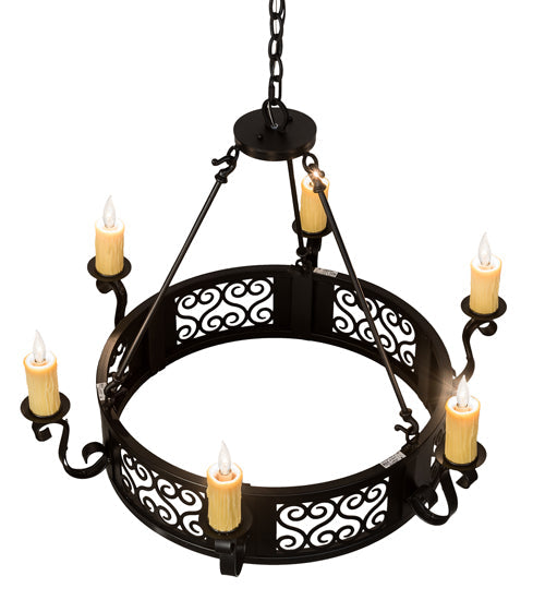 Meyda Lighting Liesel 36" 6-Light Blackwash Chandelier With Ivory Faux Candlelight