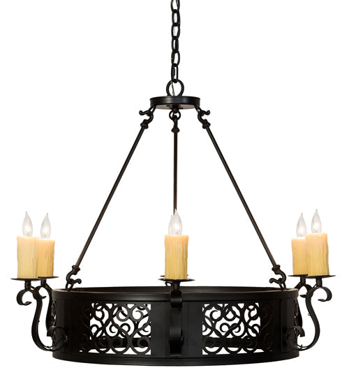 Meyda Lighting Liesel 36" 6-Light Blackwash Chandelier With Ivory Faux Candlelight