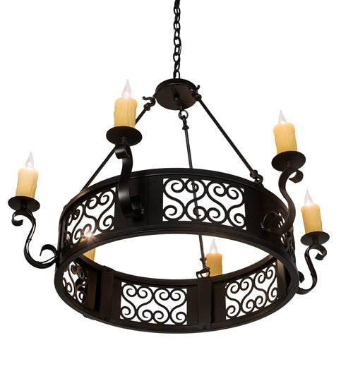 Meyda Lighting Liesel 36" 6-Light Blackwash Chandelier With Ivory Faux Candlelight
