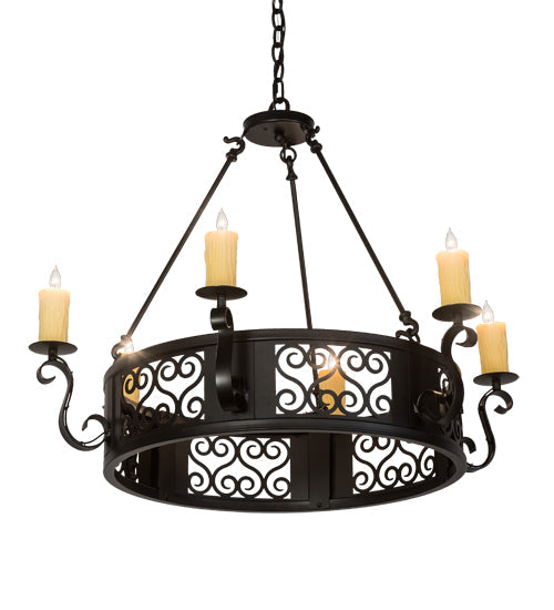 Meyda Lighting Liesel 36" 6-Light Blackwash Chandelier With Ivory Faux Candlelight