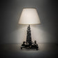 Meyda Lighting Lighthouse 13" 2-Light Black Double Lit Table Lamp With Ivory Textrene Shade