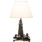 Meyda Lighting Lighthouse 13" 2-Light Black Double Lit Table Lamp With Ivory Textrene Shade