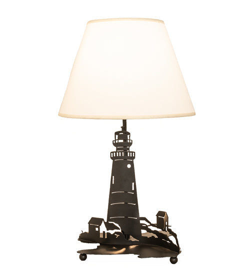 Meyda Lighting Lighthouse 13" 2-Light Black Double Lit Table Lamp With Ivory Textrene Shade