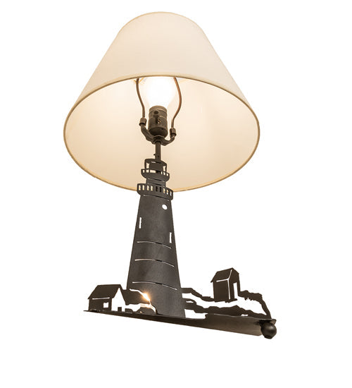 Meyda Lighting Lighthouse 13" 2-Light Black Double Lit Table Lamp With Ivory Textrene Shade