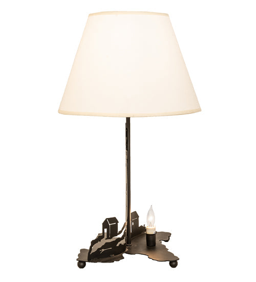 Meyda Lighting Lighthouse 13" 2-Light Black Double Lit Table Lamp With Ivory Textrene Shade