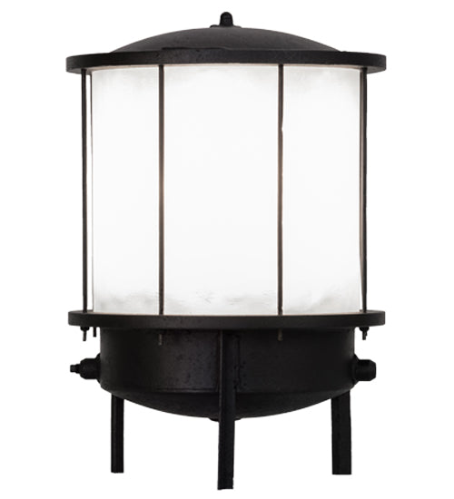 Meyda Lighting Lighthouse 15" 3-Light Textured Black Outdoor Pier Mount Light With White Shade Glass