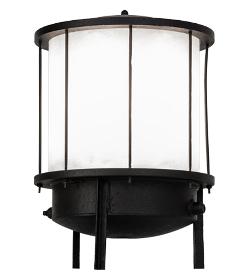 Meyda Lighting Lighthouse 15" 3-Light Textured Black Outdoor Pier Mount Light With White Shade Glass
