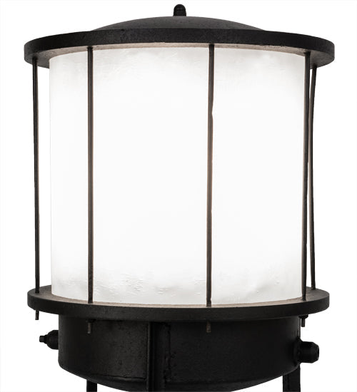 Meyda Lighting Lighthouse 15" 3-Light Textured Black Outdoor Pier Mount Light With White Shade Glass