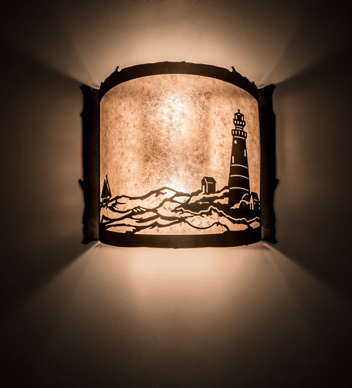 Meyda Lighting Lighthouse 16" 2-Light Antique Copper Wall Sconce With Silver Mica Shade Glass