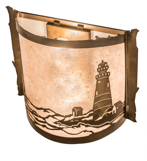 Meyda Lighting Lighthouse 16" 2-Light Antique Copper Wall Sconce With Silver Mica Shade Glass