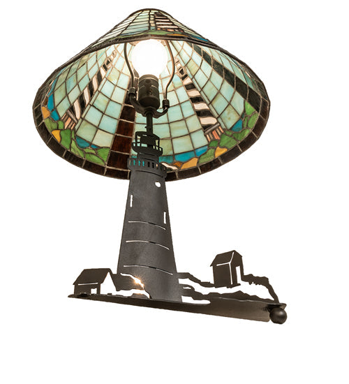 Meyda Lighting Lighthouse 23" 2-Light Bronze Table Lamp With Multi-Colored Shade Glass and Lighted Base