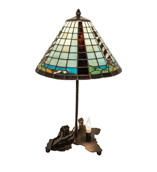 Meyda Lighting Lighthouse 23" 2-Light Bronze Table Lamp With Multi-Colored Shade Glass and Lighted Base