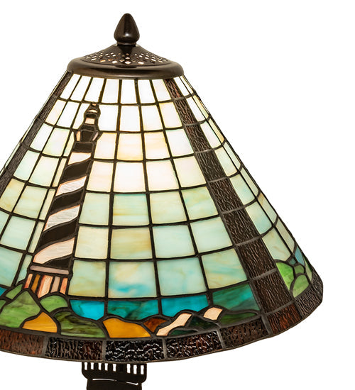 Meyda Lighting Lighthouse 23" 2-Light Bronze Table Lamp With Multi-Colored Shade Glass and Lighted Base