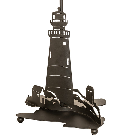 Meyda Lighting Lighthouse 23" 2-Light Bronze Table Lamp With Multi-Colored Shade Glass and Lighted Base
