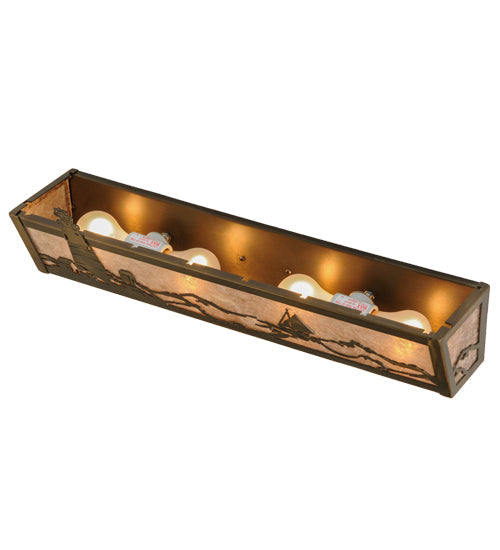 Meyda Lighting Lighthouse 24" 4-Light Antique Copper Vanity Light With Silver Mica Shade Glass