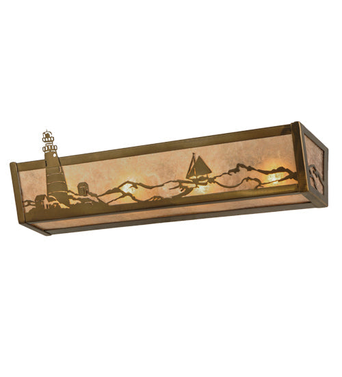 Meyda Lighting Lighthouse 24" 4-Light Antique Copper Vanity Light With Silver Mica Shade Glass