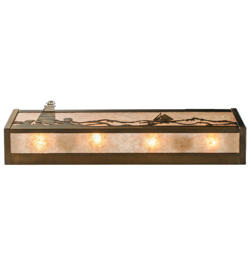 Meyda Lighting Lighthouse 24" 4-Light Antique Copper Vanity Light With Silver Mica Shade Glass