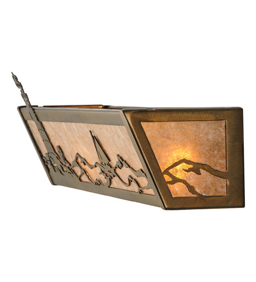 Meyda Lighting Lighthouse 24" 4-Light Antique Copper Vanity Light With Silver Mica Shade Glass