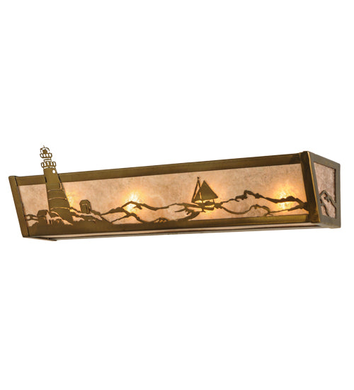 Meyda Lighting Lighthouse 24" 4-Light Antique Copper Vanity Light With Silver Mica Shade Glass